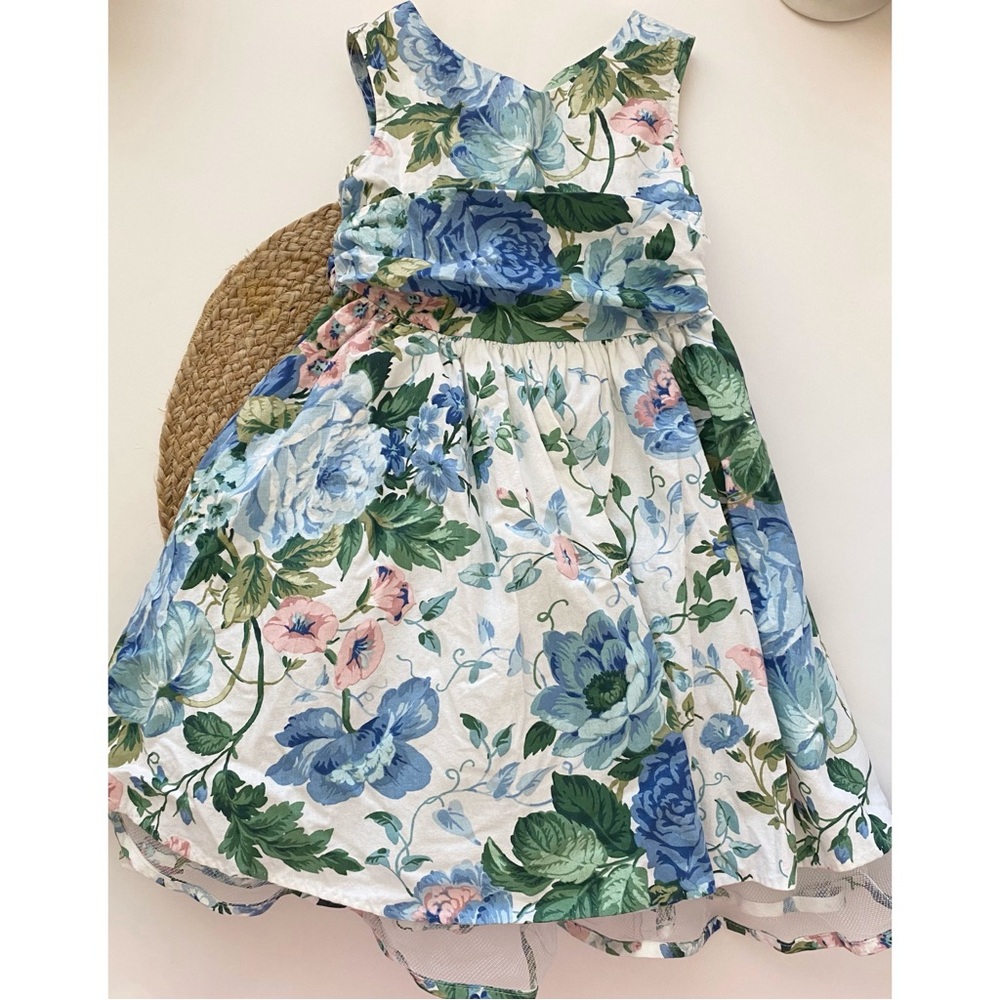 vtg NY BONNIE JEAN Floral Sleeveless Tie Waist Dress - 6